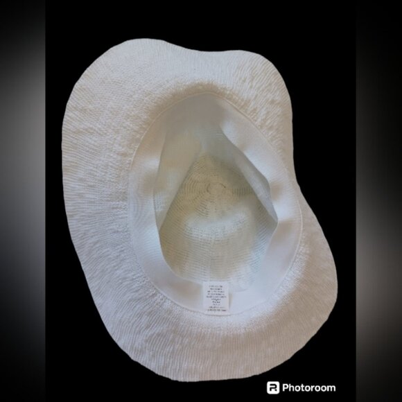 Women's White Sun Hat with Brown Tie - Picture 3 of 7